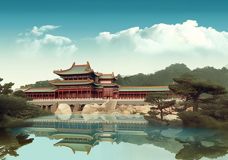 蓝天白云中国风建筑绘画插画,插画/手绘图,插画/手绘图库,插画/手绘图下载,插画/手绘